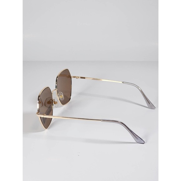 Foster Grant Brown Tinted Geometric Alternative Full Frame Gold Metal Sunglasses - Picture 4 of 11